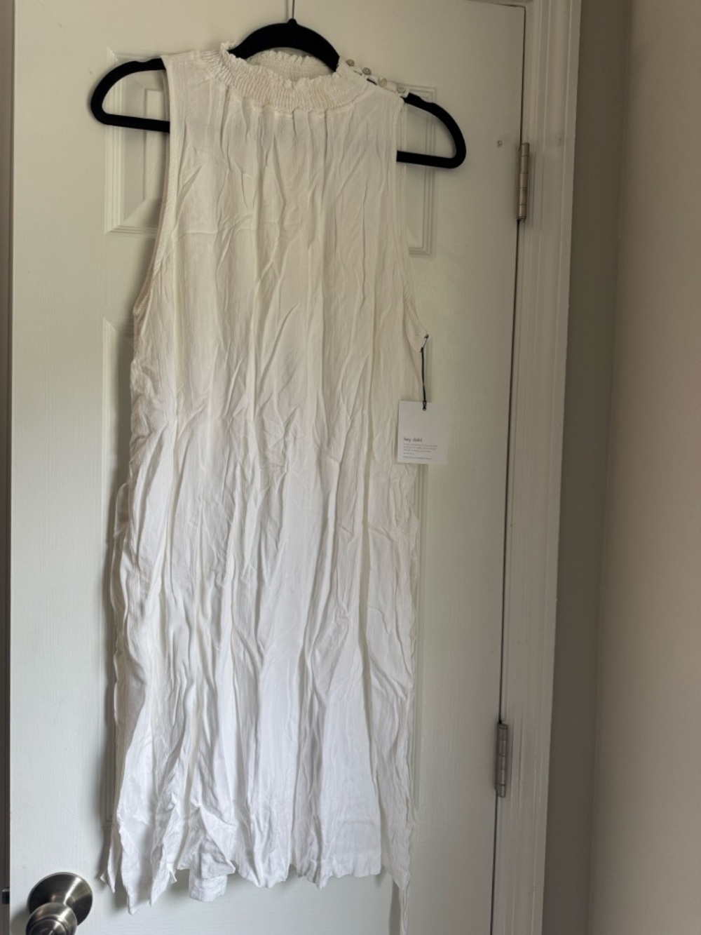 Bella Dahl White Smocked-Neck Sleeveless dress